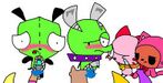 GIR (Invader Zim) and Chuck (Panty and Stocking with Garterbelt) doing the said dance while their girlfriends Louise and Kit (Mellonn's OCs, the former had an older design at the time) reluctantly watch in embarrassment and Robbie and some other characters point and laugh. Censored for your convenience.