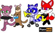 Olivia (Mellonn's OC), Ferdo (Buddy: Tech Detective), Litter Critter (Blaze and the Monster Machines), and Keisha (also Mellonn's OC), AKA the main cast of Animal Charm Point, in a marching band while their private parts are exposed.