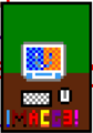 The Bar OS with "iMac G3!" wordmark, drawn by me (the drawing I am the most proud of), it used to be MacOS before turned to this, the face on the iMac G3 used to be black, but I changed it to white-blue as it was on OS 7 and beyond, the Bar OS now looks like the one on OS 10, additionally, the keyboard and mouse were not drawn by me.